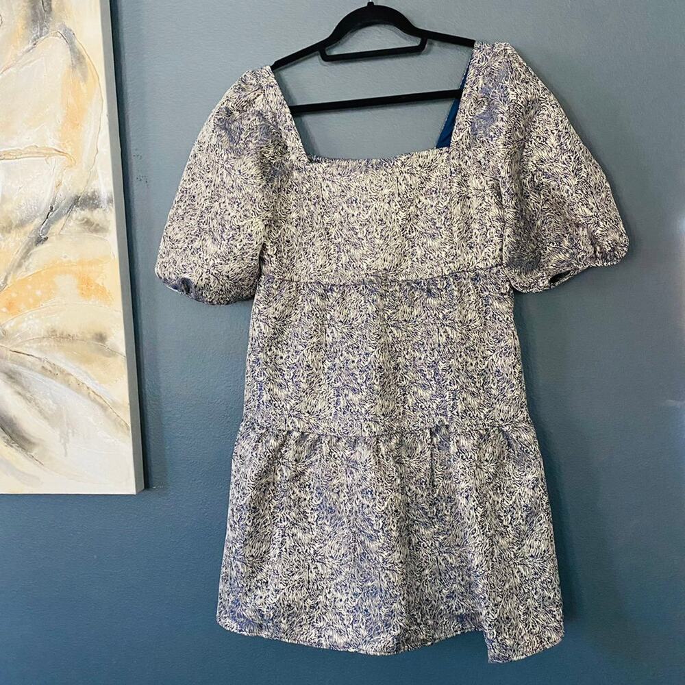 Moon river silver metallic prairie easter dress puff sleeve medium nwt